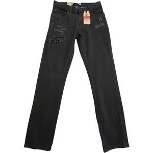 🔧young man jeans size 16 28X28 levi's 502 Regular Taper Through patched in black